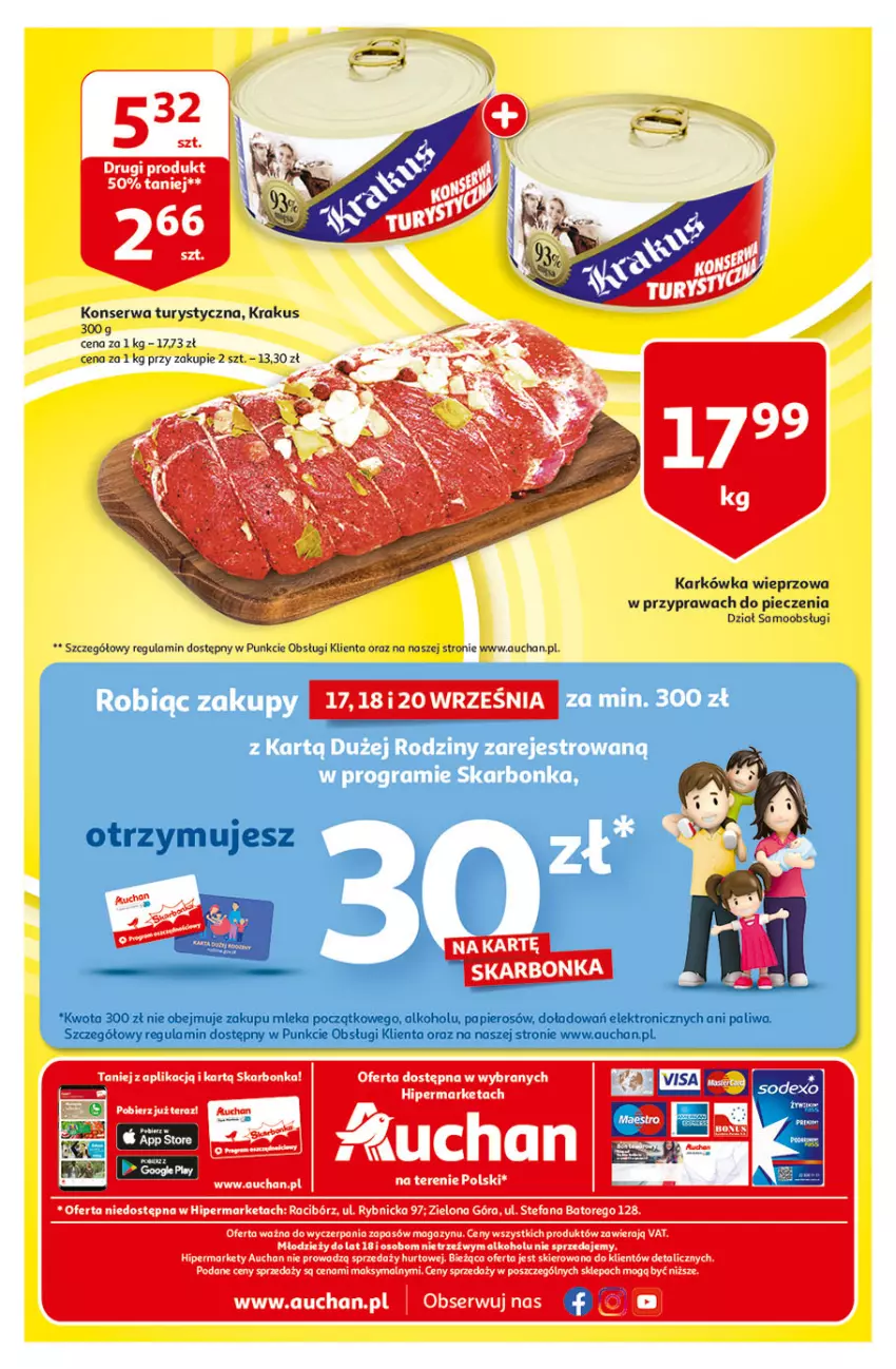 Gazetka promocyjna Auchan - Hiperoszczędzanie w wersji Maxi Paki Hipermarkety - ważna 16.09 do 22.09.2021 - strona 40 - produkty: Gra, Karkówka wieprzowa, Konserwa turystyczna, Krakus, Piec, Ser