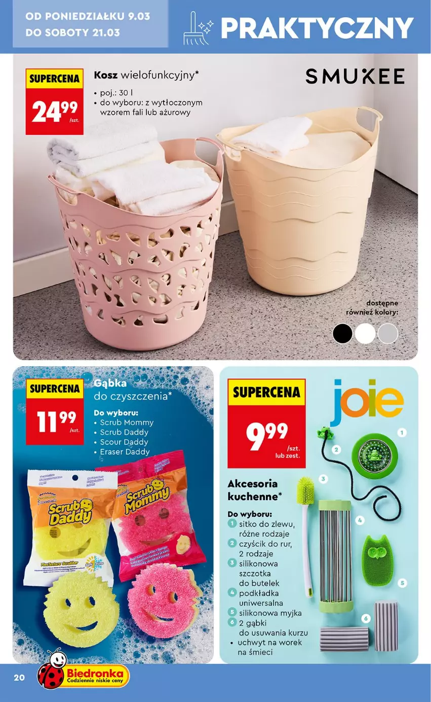 Gazetka promocyjna Biedronka - Okazje Tygodnia - ważna 07.03 do 21.03.2026 - strona 20 - produkty: Fa, Kosz, Podkład, Podkładka, Ser, Silikonowa myjka, Sitko, Szczotka, Zlew