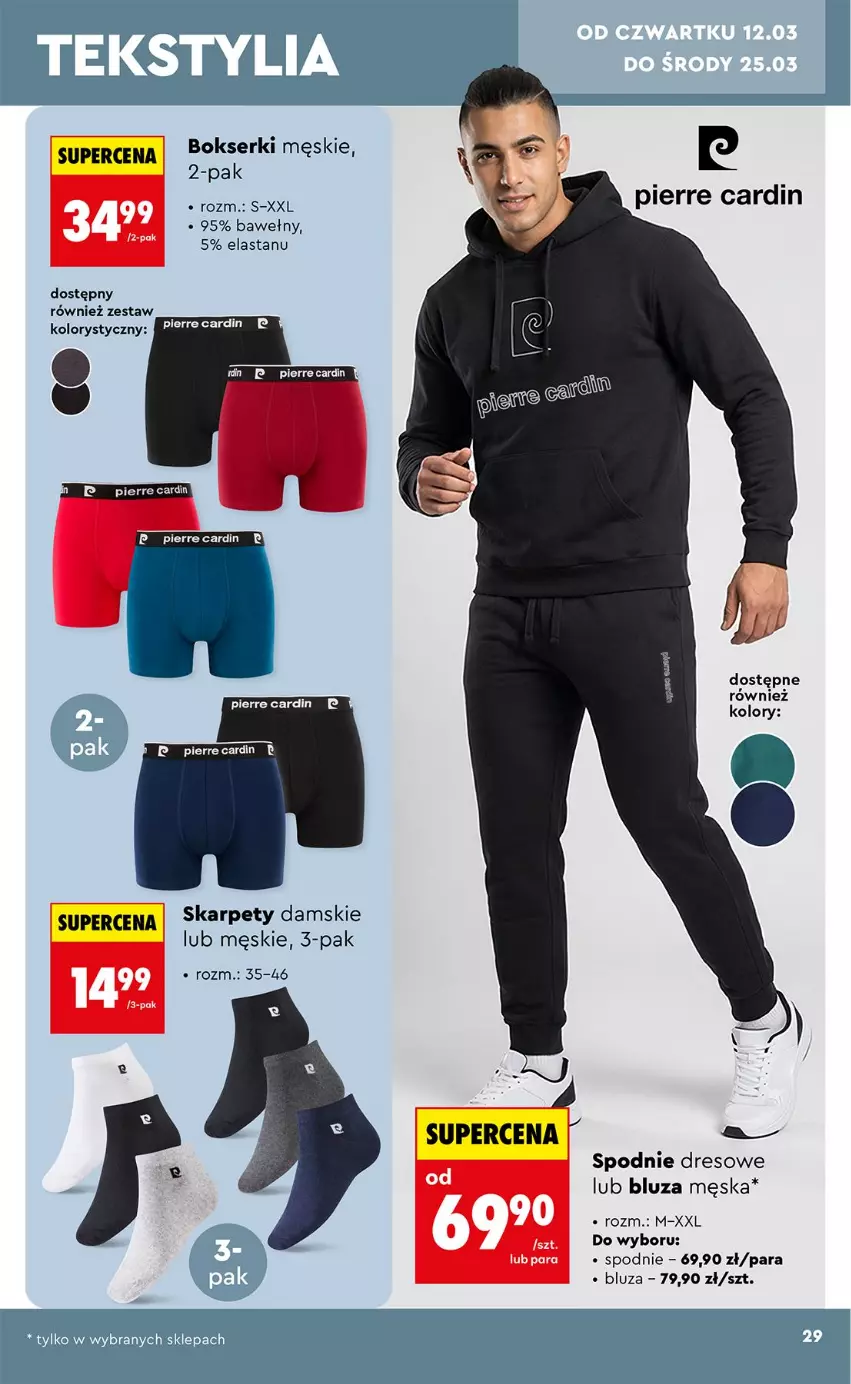 Gazetka promocyjna Biedronka - Okazje Tygodnia - ważna 07.03 do 21.03.2026 - strona 29 - produkty: Bluza, Bokserki, Dres, Karp, LG, Pierre Cardin, Salsa, Ser, Spodnie, Spodnie dresowe