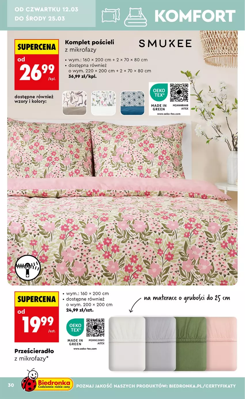 Gazetka promocyjna Biedronka - Okazje Tygodnia - ważna 07.03 do 21.03.2026 - strona 30 - produkty: Fa, Komplet pościeli, Materac, Pościel, Prześcieradło, Tera