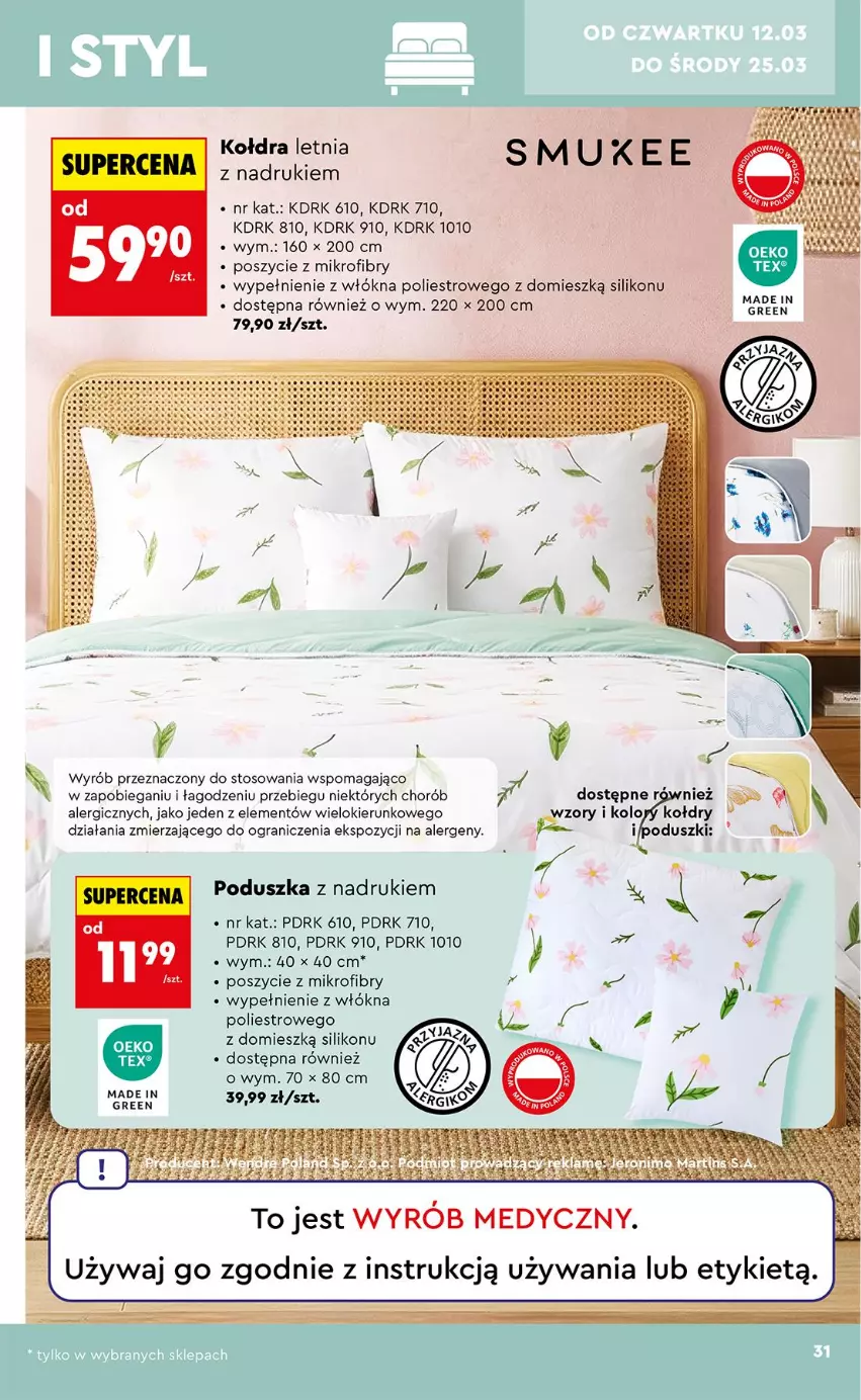 Gazetka promocyjna Biedronka - Okazje Tygodnia - ważna 07.03 do 21.03.2026 - strona 31 - produkty: Fa, Gra, Gres, Kołdra, Poduszka