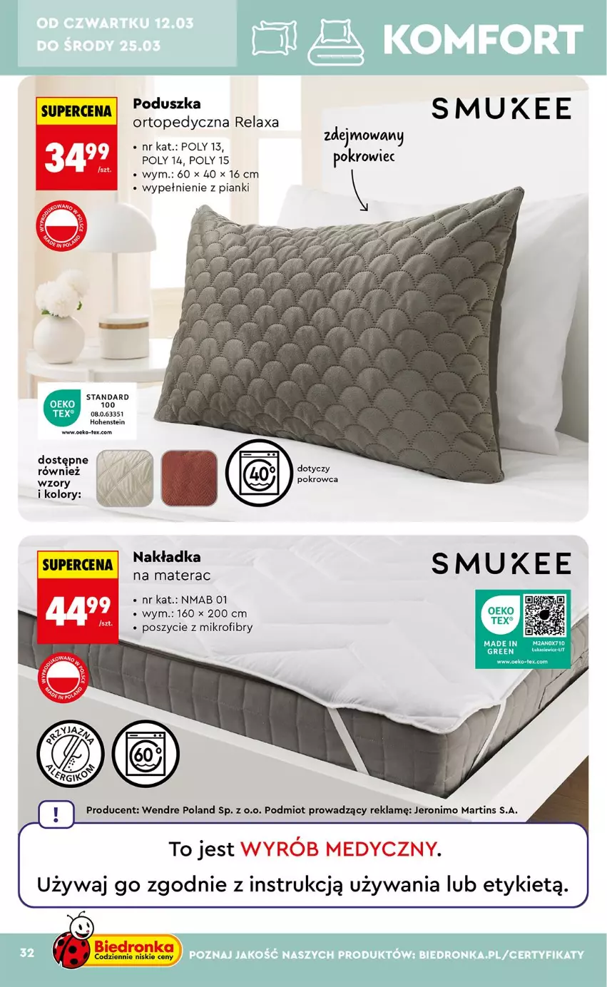 Gazetka promocyjna Biedronka - Okazje Tygodnia - ważna 07.03 do 21.03.2026 - strona 32 - produkty: Materac, Poduszka, Pokrowiec, Tera, Top
