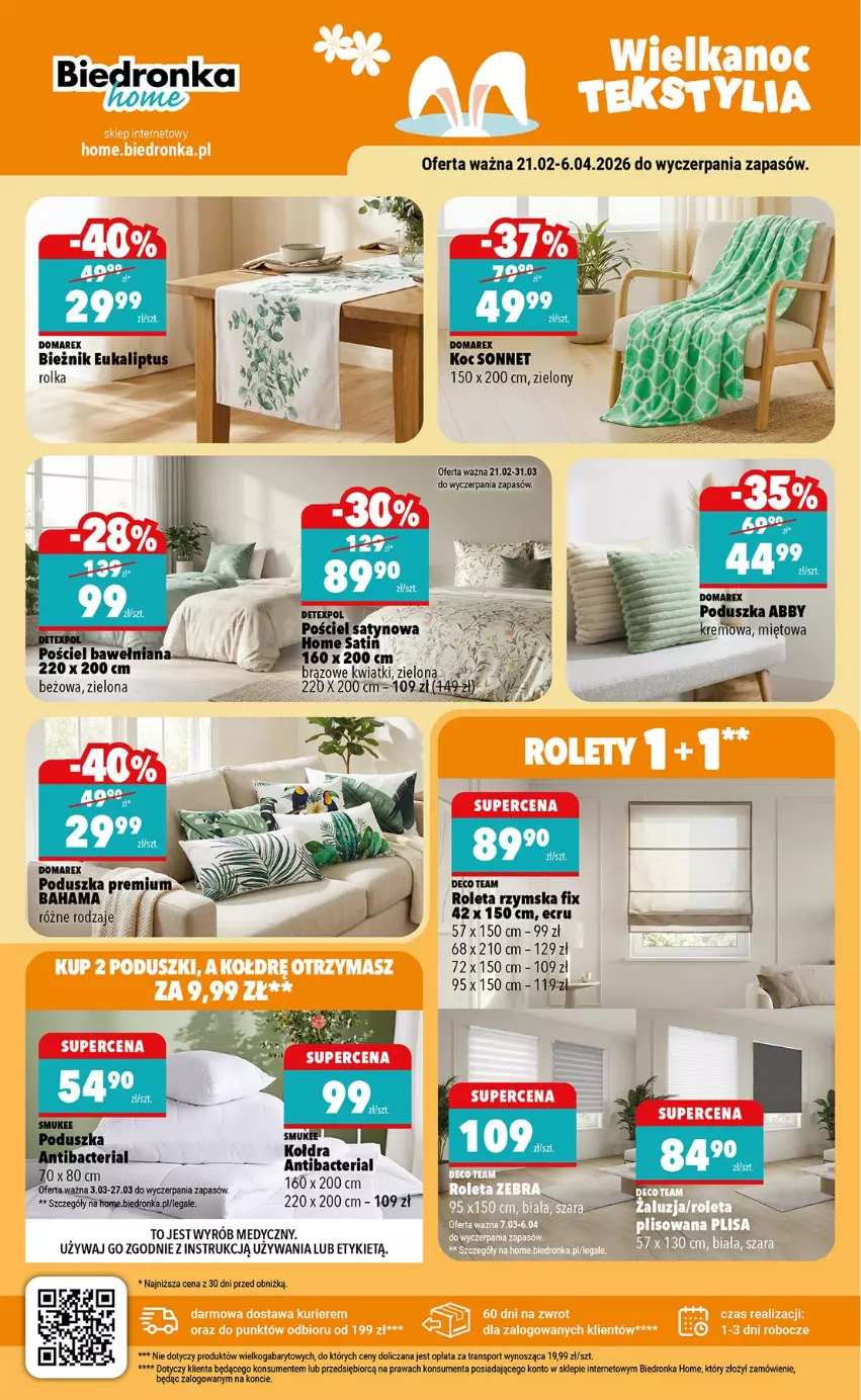 Gazetka promocyjna Biedronka - Okazje Tygodnia - ważna 07.03 do 21.03.2026 - strona 42 - produkty: Bieżnik, Hama, Koc, Kołdra, Poduszka, Por, Pościel, Roleta, Sport, Tran