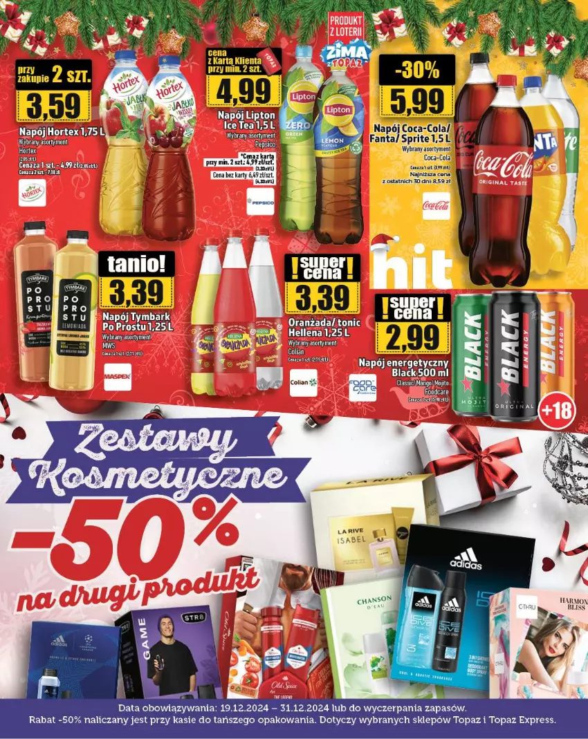 Gazetka promocyjna Topaz - Gazetka - ważna 19.12 do 25.12.2024 - strona 27 - produkty: Coca-Cola, Fa, Fanta, Napój, Pepsi, Por, Sprite, Top, Zlew