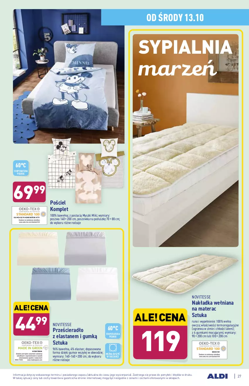 Gazetka promocyjna Aldi - ważna 11.10 do 16.10.2021 - strona 27 - produkty: Materac, Mysz, Nakładka wełniana na materac, Pościel, Poszewka, Prześcieradło, Sypialnia, Tera, Wełna