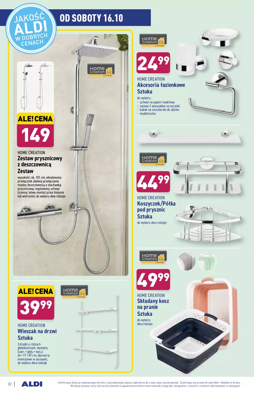 Gazetka promocyjna Aldi - ważna 11.10 do 16.10.2021 - strona 32 - produkty: Drzwi, Klej, Kosz, Kubek, Kubek na szczoteczki do zębów, Mydelniczka, Papier, Papier toaletowy, Półka, Ręcznik, Sok, Wieszak, Zestaw prysznicowy