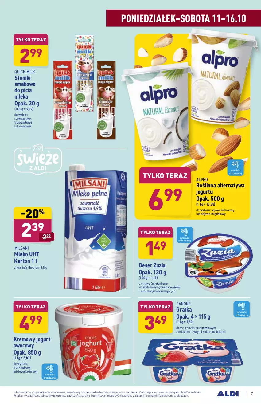 Gazetka promocyjna Aldi - ważna 11.10 do 16.10.2021 - strona 7 - produkty: Alpro, Danone, Deser, Gra, Jogurt, Jogurt owocowy, Kokos, Mleko, Ser, Tera