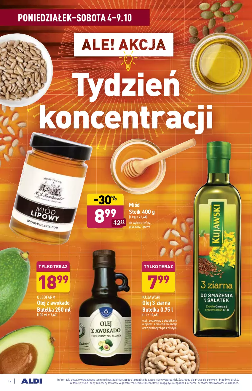 Gazetka promocyjna Aldi - SUPER SMACZNE OKAZJE - ważna 04.10 do 09.10.2021 - strona 12 - produkty: Fa, Gry, Kujawski, Miód, Olej, Olej rzepakowy, Oleo, Oleofarm, Stek, Tera