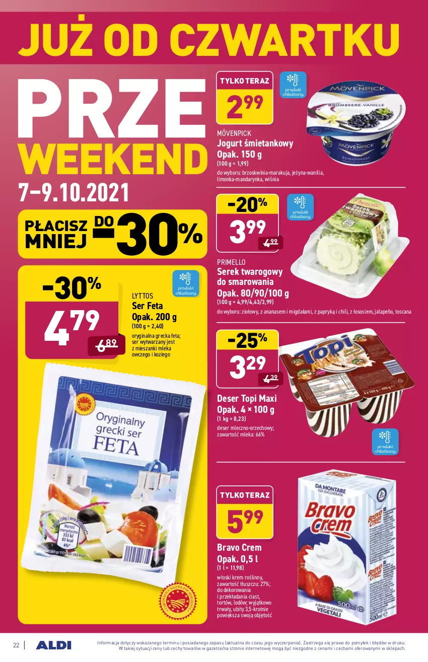 Gazetka promocyjna Aldi - SUPER SMACZNE OKAZJE - ważna 04.10 do 09.10.2021 - strona 22 - produkty: Ananas, Deser, Feta, Gin, Jogurt, Limonka, Ser, Serek, Serek twarogowy, Sos, Tera, Top