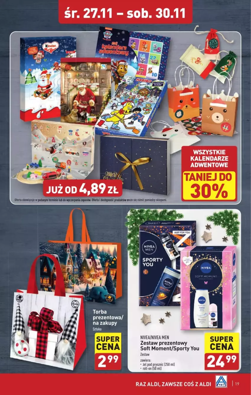 Gazetka promocyjna Aldi - ważna 27.11 do 30.11.2024 - strona 11 - produkty: Kalendarz, Nivea, Nivea Men, Por, Sport, Torba, Zestaw prezentowy