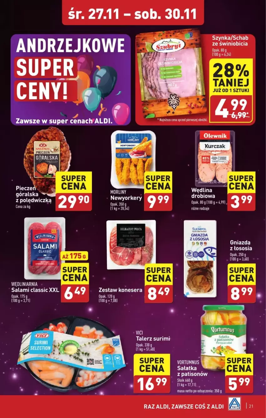 Gazetka promocyjna Aldi - ważna 27.11 do 30.11.2024 - strona 14 - produkty: BIC, Kurczak, Morliny, Olewnik, Piec, Salami, Sałat, Sałatka, Sos, Surimi, Szynka, Talerz