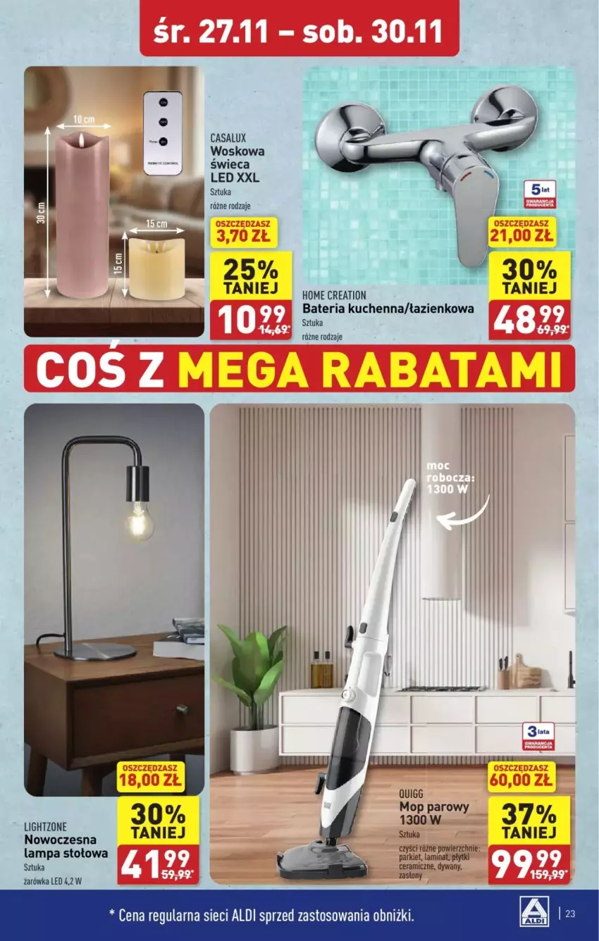 Gazetka promocyjna Aldi - ważna 27.11 do 30.11.2024 - strona 16 - produkty: Bateria, Bateria kuchenna, Dywan, Lampa, Lampa stołowa, Mop, Mop parowy