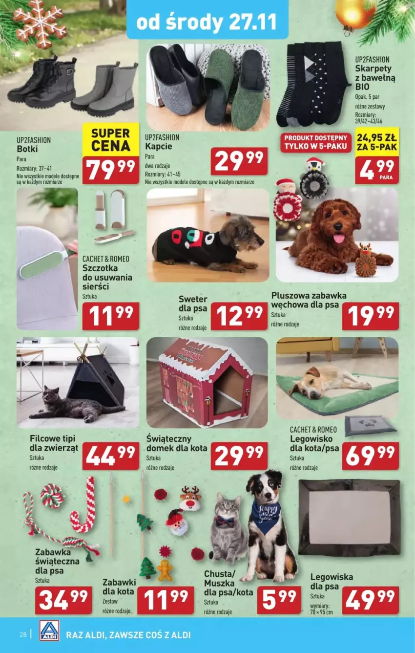 Gazetka promocyjna Aldi - ważna 27.11 do 30.11.2024 - strona 21 - produkty: Botki, Domek dla kota, Fa, Kapcie, Karp, LEGO, Legowisko, Sweter, Szczotka, Wełna, Zabawka