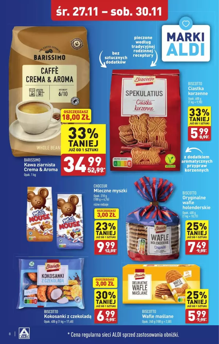 Gazetka promocyjna Aldi - ważna 27.11 do 30.11.2024 - strona 31 - produkty: Ciastka, Czekolada, Kawa, Kawa ziarnista, Kokos, Mysz, Sanki, Wafle