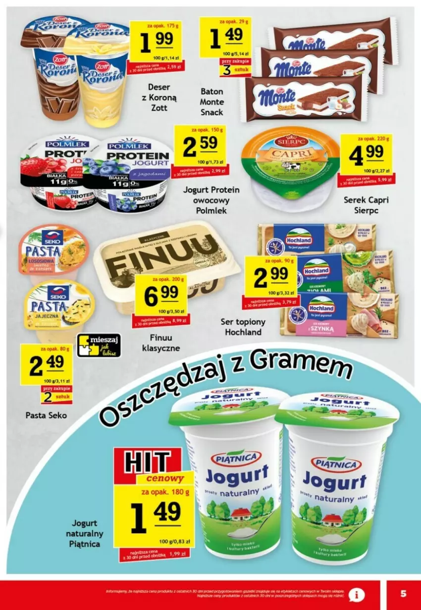 Gazetka promocyjna Gram market - ważna 22.01 do 28.01.2025 - strona 12 - produkty: Baton, Deser, Finuu, Hochland, Jogurt, Piątnica, POLMLEK, Ser, Ser topiony, Serek, Top, Zott