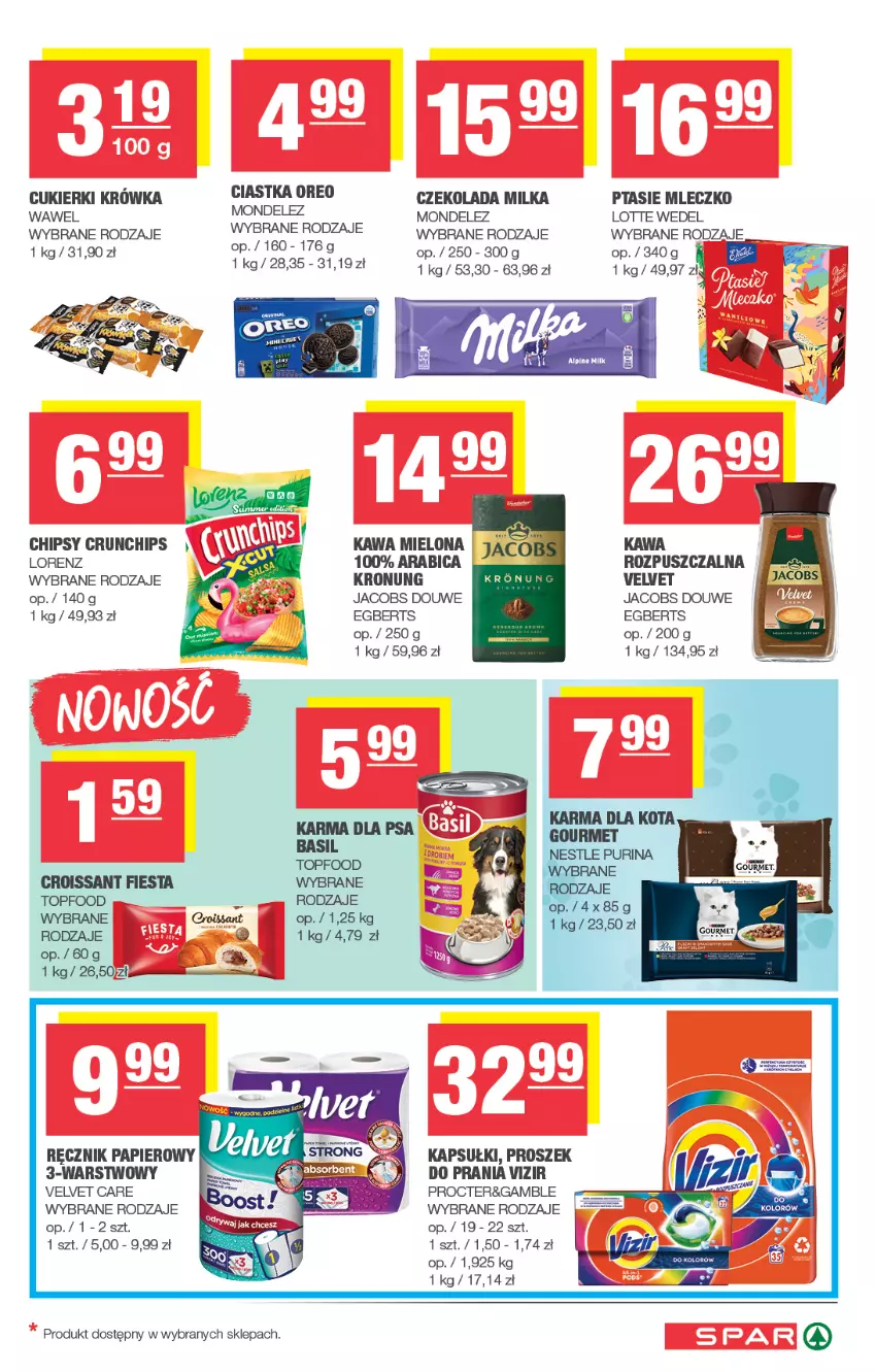 Gazetka promocyjna Spar - Spar - ważna 15.06 do 25.06.2025 - strona 5 - produkty: BIC, Chipsy, Ciastka, Croissant, Crunchips, Cukier, Cukierki, Czekolada, Jacobs, Kawa, Kawa mielona, Lorenz, Milka, Mleczko, Oreo, Papier, Ptasie mleczko, Ręcznik, Top, Velvet, Vizir, Wawel