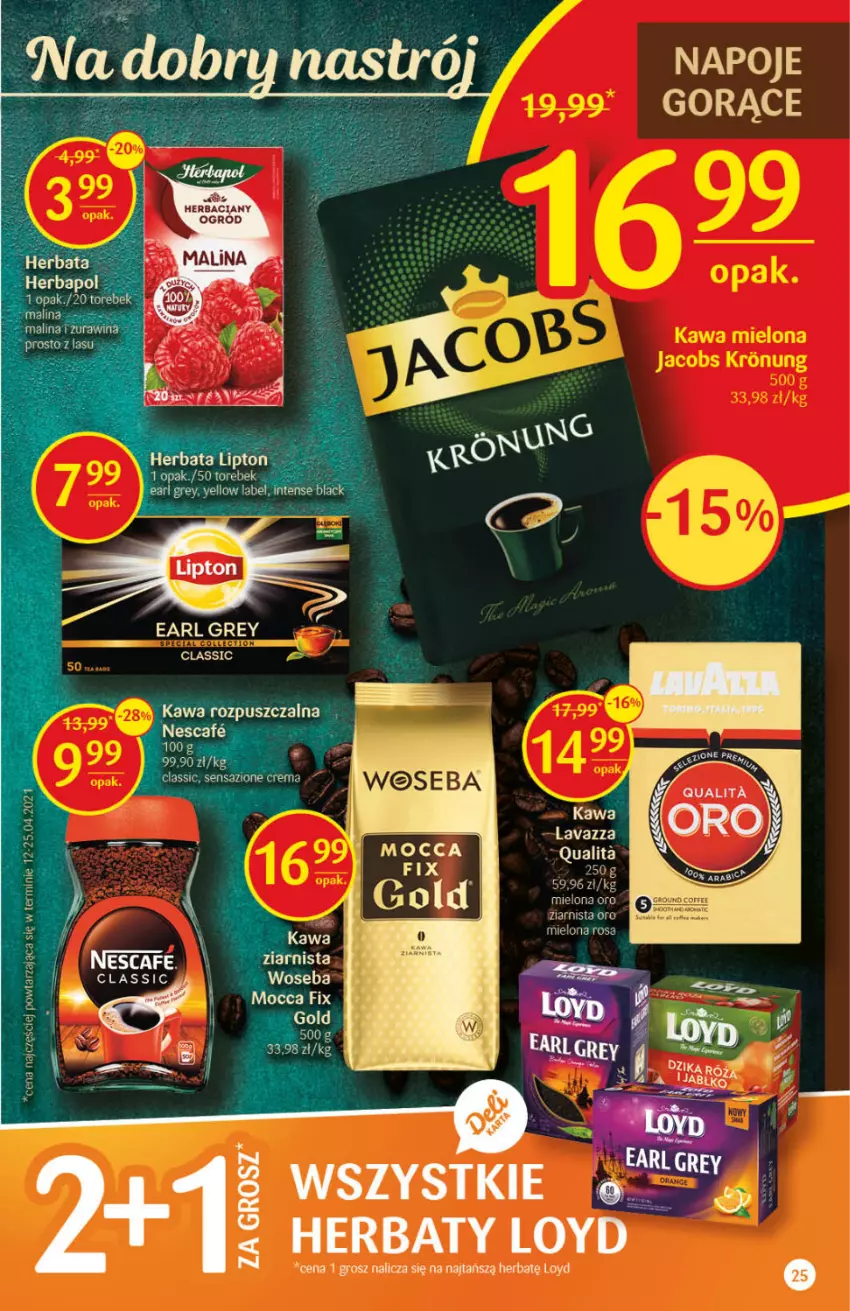 Gazetka promocyjna Delikatesy Centrum - Gazetka Delikatesy Centrum - ważna 17.06 do 23.06.2021 - strona 25 - produkty: Earl Grey, Jacobs, Kawa, Kawa mielona, Lavazza, Lipton, Loyd, Napoje