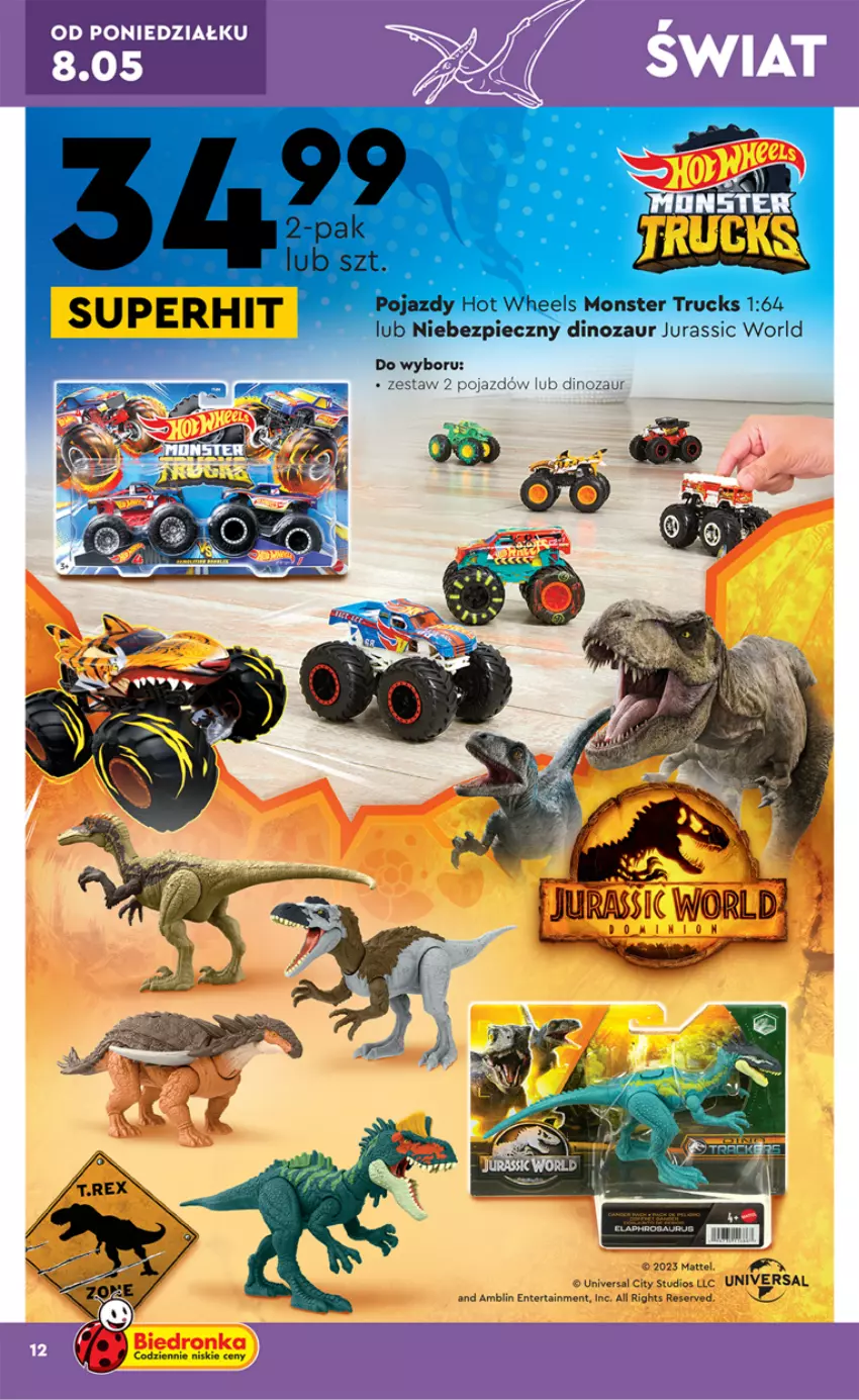 Gazetka promocyjna Biedronka - ważna 08.05 do 20.05.2023 - strona 12 - produkty: Dinozaur, Hot Wheels, Jurassic World, Mattel, Monster truck, Piec, Pojazd, Ser