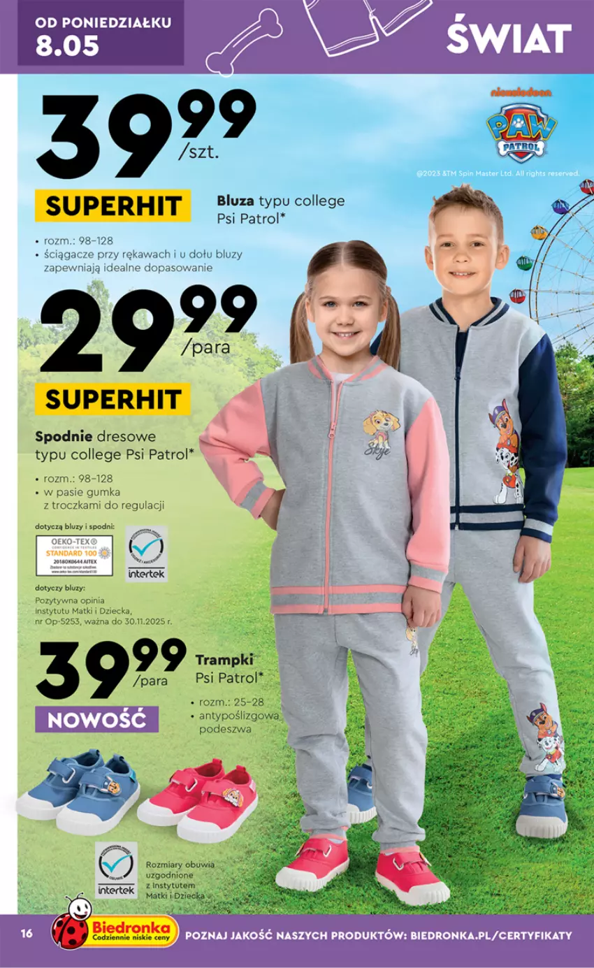 Gazetka promocyjna Biedronka - ważna 08.05 do 20.05.2023 - strona 16 - produkty: Dres, Fa, Kawa, Psi Patrol, Spodnie, Spodnie dresowe, Trampki