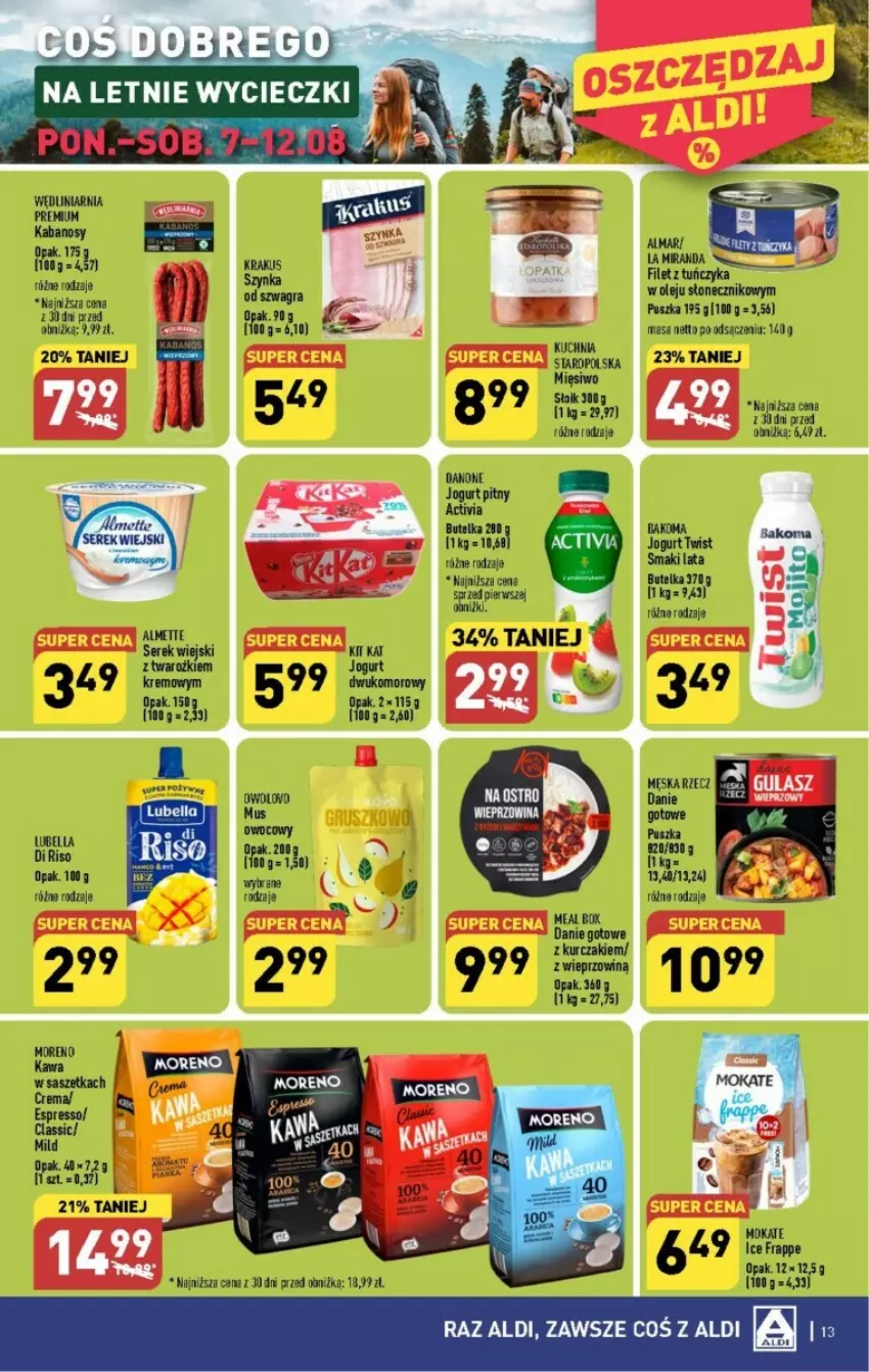 Gazetka promocyjna Aldi - ważna 07.08 do 12.08.2023 - strona 3 - produkty: Activia, Almette, Bakoma, Bell, Bella, Danone, Jogurt, Jogurt pitny, Kabanos, Kawa, Kuchnia, Kuchnia Staropolska, LG, Lubella