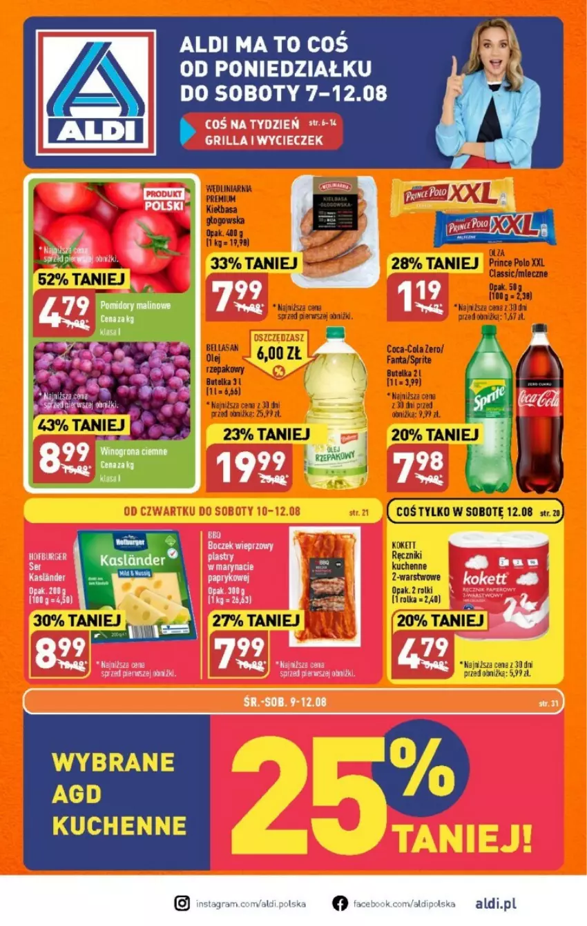 Gazetka promocyjna Aldi - ważna 07.08 do 12.08.2023 - strona 33 - produkty: Bell, Bella, Coca-Cola, Fa, Gra, Kiełbasa, Kiełbasa głogowska, Ręcznik, Rolki