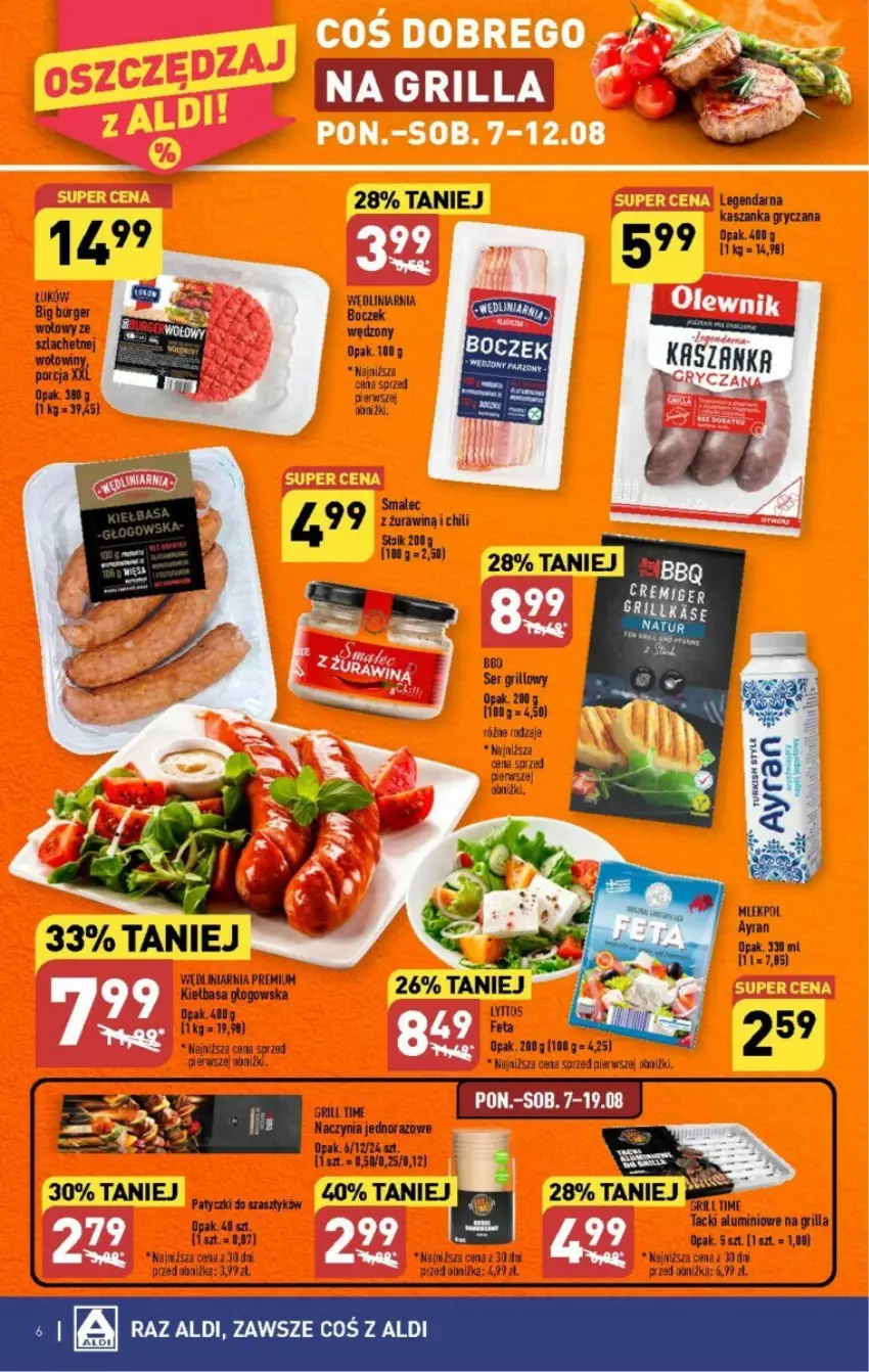 Gazetka promocyjna Aldi - ważna 07.08 do 12.08.2023 - strona 34 - produkty: Boczek, Burger, Feta, Grill, Gry, Kasza, Kaszanka, Kiełbasa, Ser, Smalec