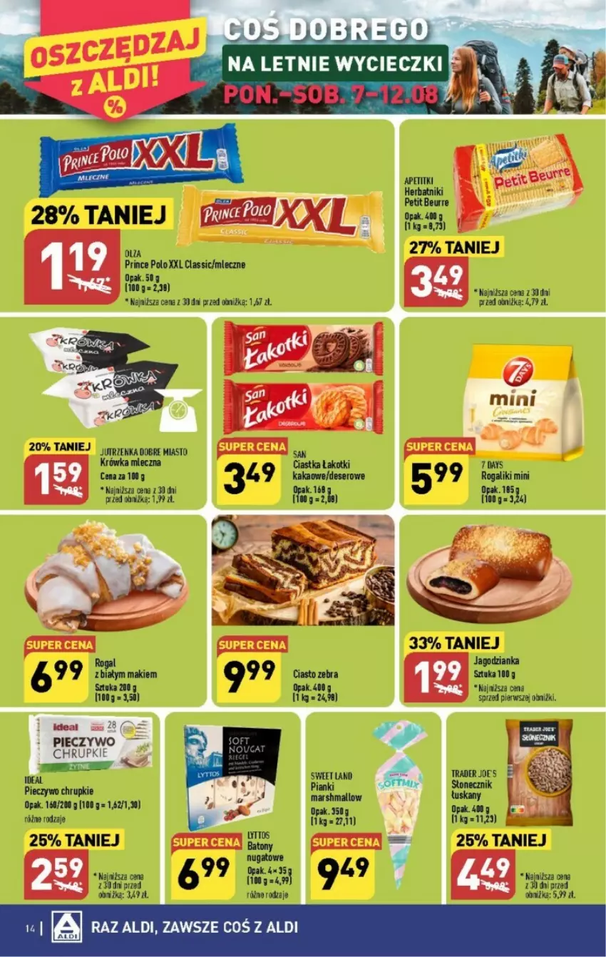 Gazetka promocyjna Aldi - ważna 07.08 do 12.08.2023 - strona 4 - produkty: Baton, Chrupki, Ciastka, Deser, Jutrzenka, Kakao, Piec, Pieczywo, Pieczywo chrupkie, Prince Polo, Rogal, Ser