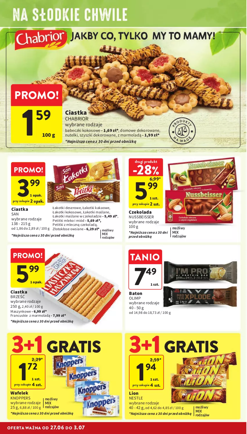 Gazetka promocyjna Intermarche - ważna 27.06 do 03.07.2024 - strona 24 - produkty: Babeczki, Baton, Chabrior, Ciastka, Czekolada, Deser, Gra, Kakao, Knoppers, Kokos, Lion, Miód, Mleko, Mola, Ser, Wafelek