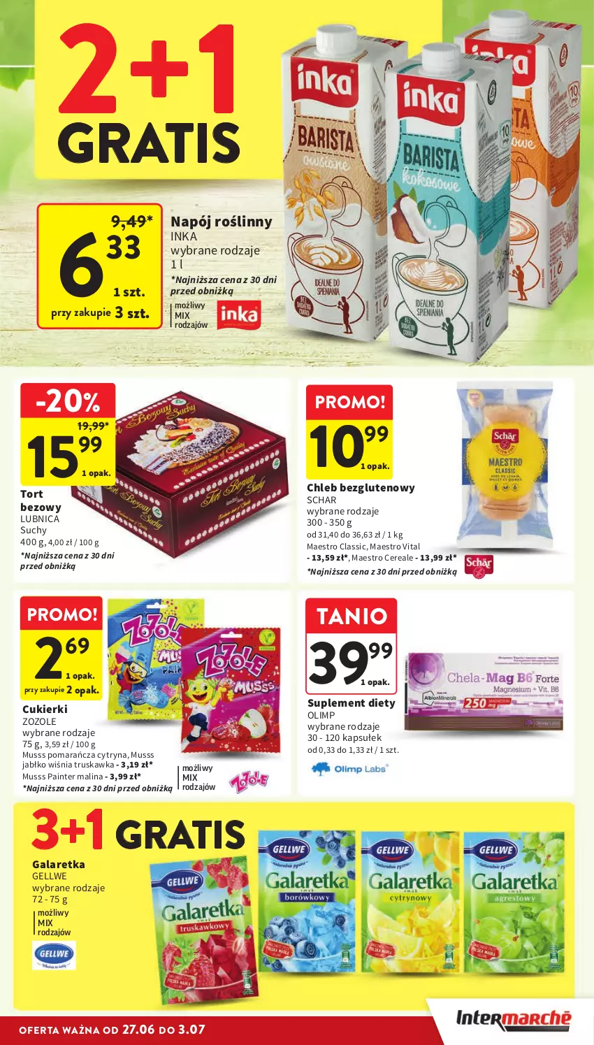 Gazetka promocyjna Intermarche - ważna 27.06 do 03.07.2024 - strona 25 - produkty: Chleb, Chleb bezglutenowy, Cukier, Cukierki, Gala, Galaretka, Gra, Inka, Mus, Napój, Napój roślinny, Suplement diety