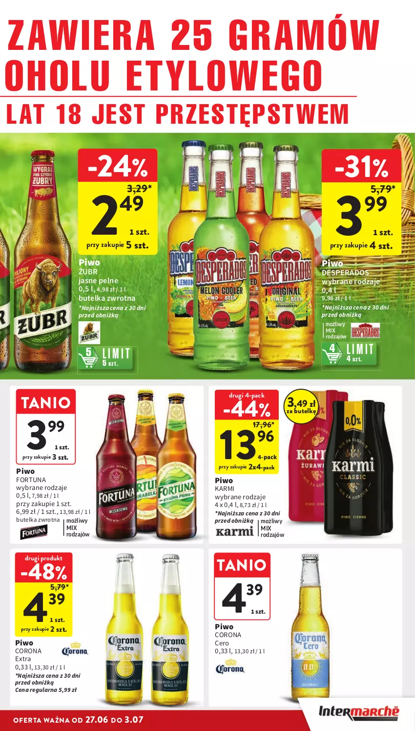 Gazetka promocyjna Intermarche - ważna 27.06 do 03.07.2024 - strona 31 - produkty: Corona Extra, Desperados, Fortuna, Gra, Karmi, Piwo