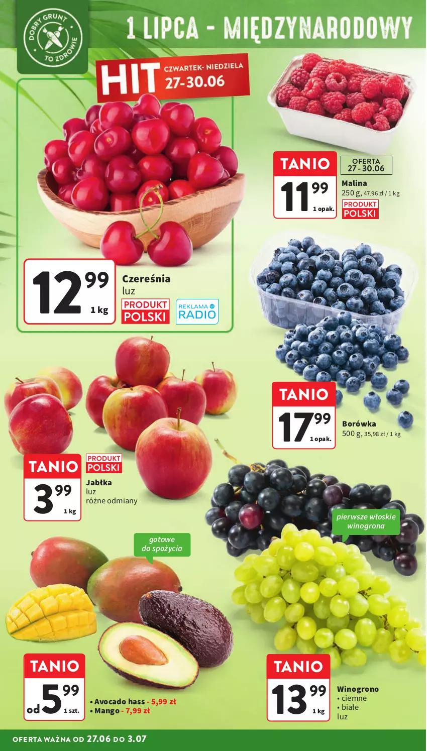 Gazetka promocyjna Intermarche - ważna 27.06 do 03.07.2024 - strona 8 - produkty: Avocado, Borówka, Jabłka, Mango, Wino, Winogrona