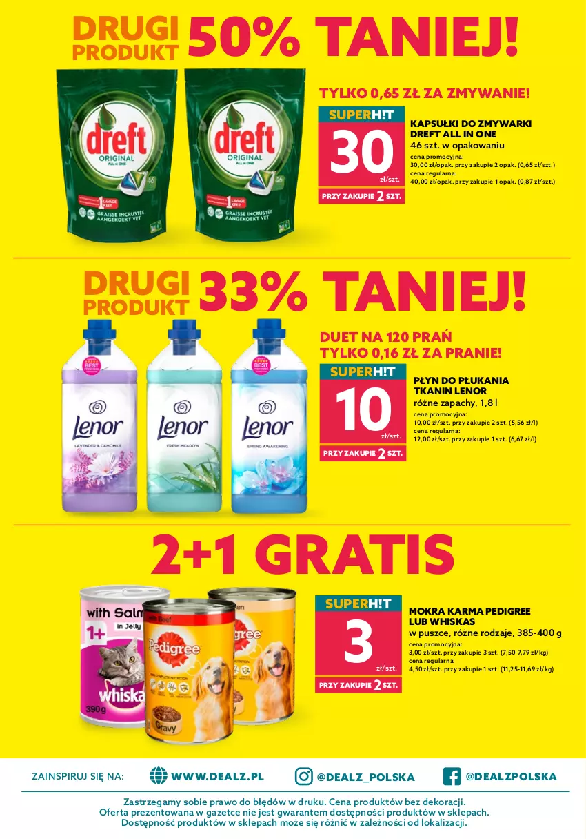 Gazetka promocyjna Dealz - NOWA GAZETKAMega Marki Mini Ceny - ważna 15.02 do 22.02.2022 - strona 4 - produkty: Gra, Lenor, Mokra karma, Pedigree, Płyn do płukania, Whiskas, Zmywarki