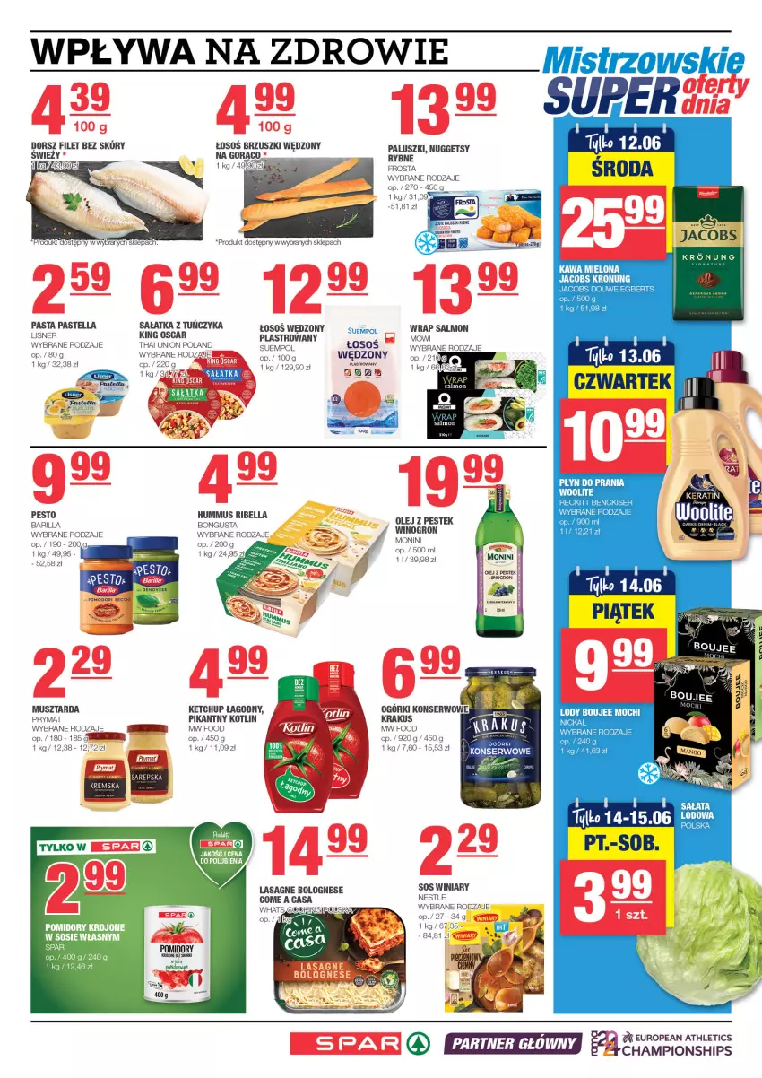 Gazetka promocyjna Spar - EuroSpar - ważna 02.06 do 12.06.2024 - strona 5 - produkty: Barilla, Bell, Bella, Dorsz, Frosta, Hummus, Jacobs, Kawa, Kawa mielona, Ketchup, Kotlin, Krakus, Lasagne, Lasagne bolognese, LG, Lody, Monini, Mus, Musztarda, Ogórki konserwowe, Olej, Pesto, Płyn do prania, Pomidory, Pomidory krojone, Prymat, Ser, Sos, Stek, Suempol, Winiary, Wino, Woolite, Zdrowie