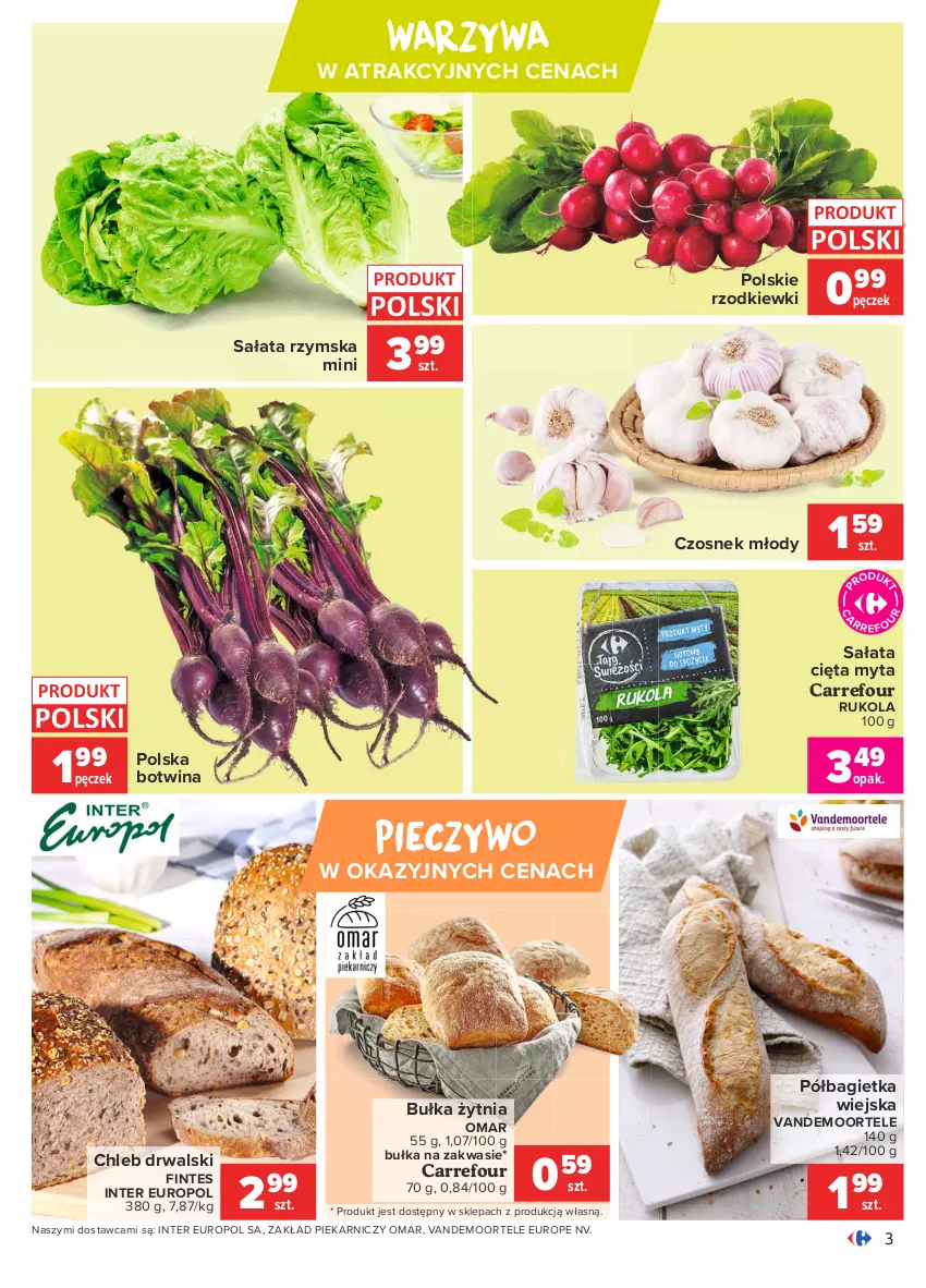 Gazetka promocyjna Carrefour - Gazetka Targi świeżości - ważna 24.05 do 31.05.2021 - strona 3 - produkty: Bagietka, Bułka, Chleb, Czosnek, Piec, Pieczywo, Półbagietka, Rukola, Sałat, Warzywa