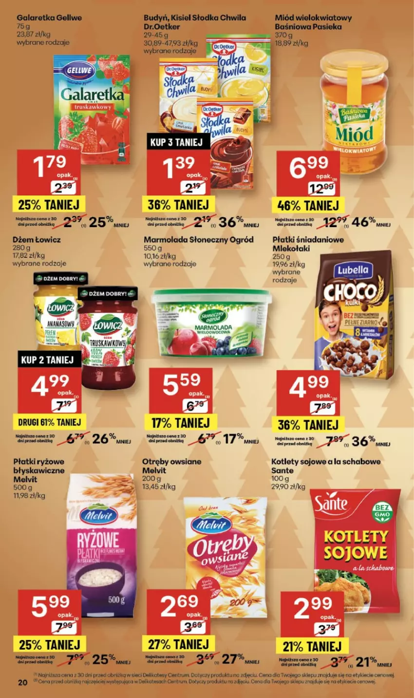 Gazetka promocyjna Delikatesy Centrum - Franczyza DC48 Czwartek - ważna 27.11 do 03.12.2025 - strona 20 - produkty: Budyń, Danio, Dżem, Fa, Gala, Galaretka, Kisiel, Kotlet, Marmolada, Miód, Mleko, Mola, Mus, Ogród, Płatki ryżowe, Rum, Ryż, Sante, Słodka Chwila