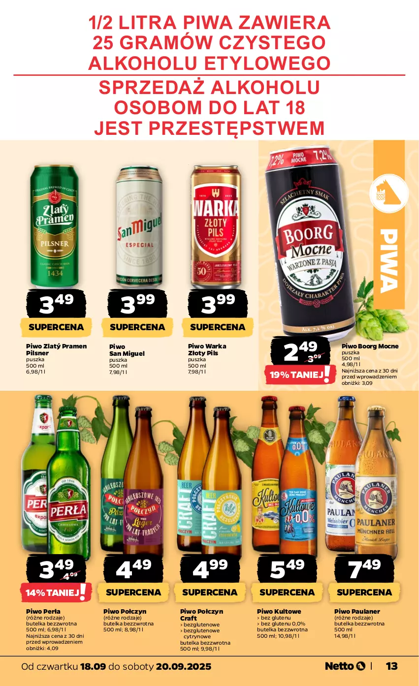 Gazetka promocyjna Netto - Od Czwartku - ważna 18.09 do 20.09.2025 - strona 13 - produkty: Gra, Perła, Piwa, Piwo, Warka