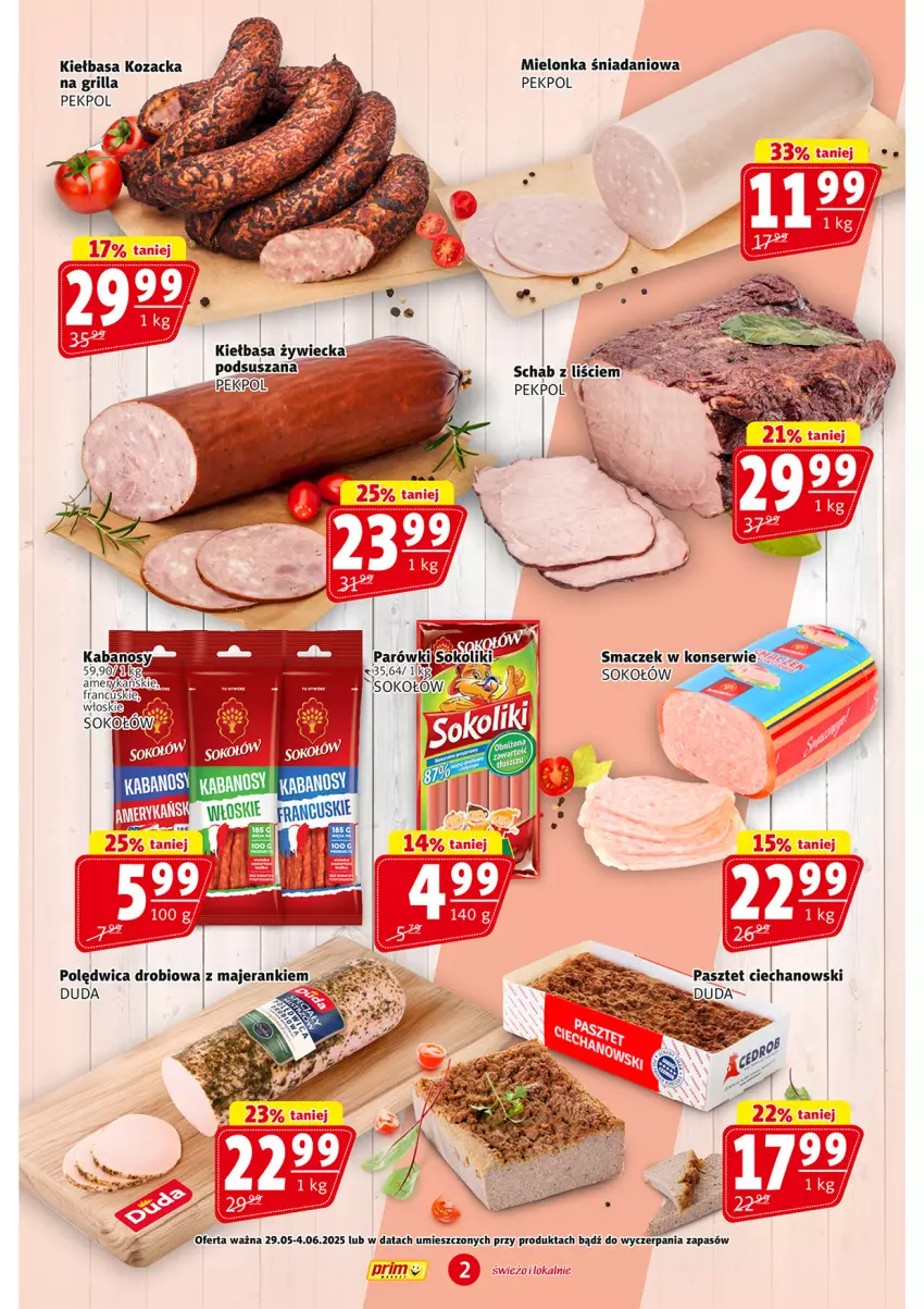 Gazetka promocyjna Prim Market - ważna 29.05 do 04.06.2025 - strona 2 - produkty: Danio, Grill, Kiełbasa, Pekpol, Ser, Sok, Sokołów