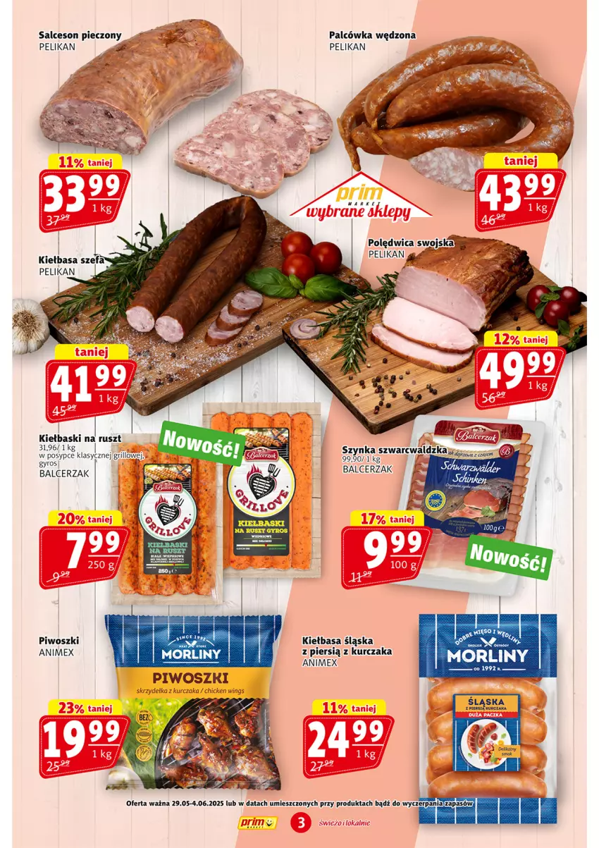 Gazetka promocyjna Prim Market - ważna 29.05 do 04.06.2025 - strona 3 - produkty: Fa, Gyros, Kiełbasa, Kiełbasa śląska, Kurczak, Morliny, Piec, Piwo, Salceson, Skrzydełka z kurczaka, Szynka