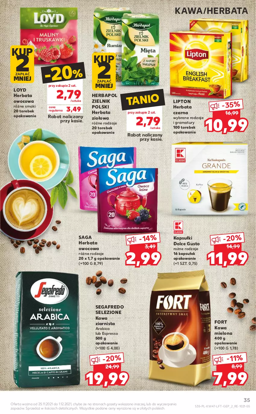 Gazetka promocyjna Kaufland - OFERTA TYGODNIA - ważna 25.11 do 01.12.2021 - strona 35 - produkty: BIC, Dolce Gusto, Gra, Herbapol, Herbata, Herbata czarna, Herbata owocowa, Kawa, Kawa mielona, Kawa ziarnista, Lipton, Loyd, Rama, Saga, Segafredo