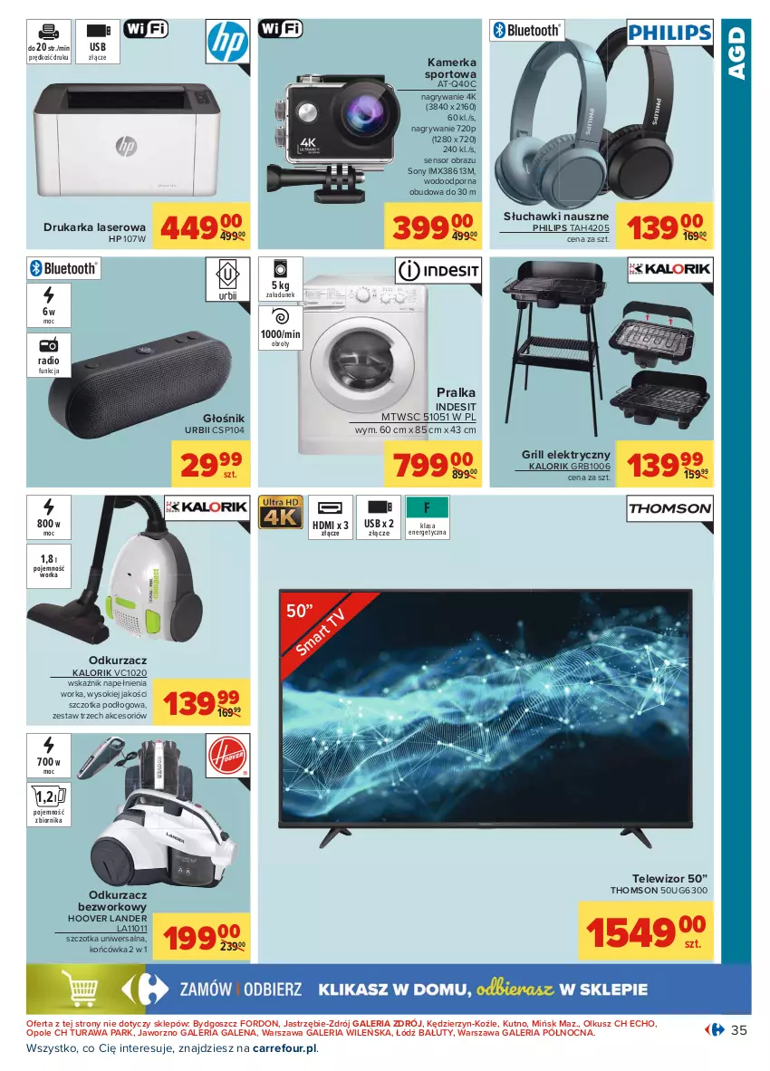 Gazetka promocyjna Carrefour - Gazetka Carrefour - ważna 31.05 do 12.06.2021 - strona 35 - produkty: Drukarka, Głośnik, Grill, Gry, HP, Indesit, Obraz, Odkurzacz, Orka, Philips, Por, Pralka, Ser, Słuchawki, Sok, Sony, Sport, Szczotka, Telewizor, Thomson