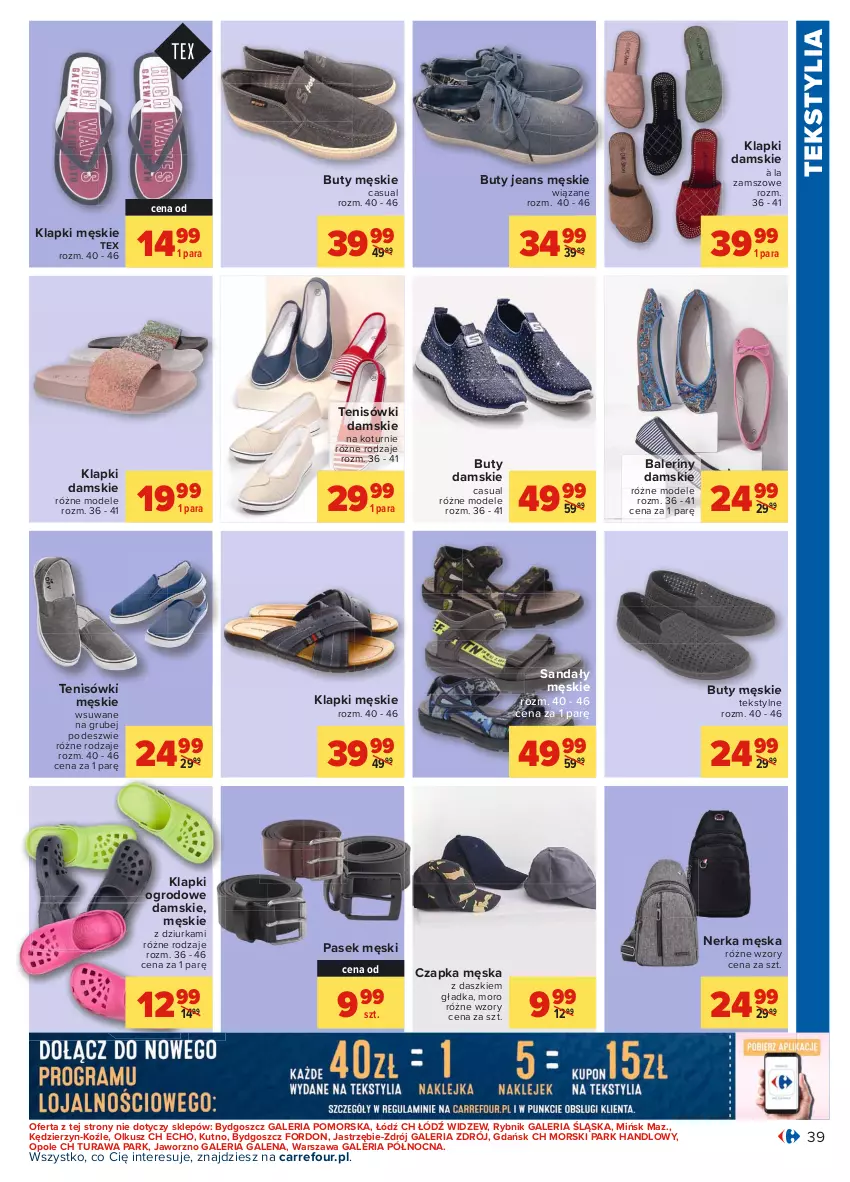 Gazetka promocyjna Carrefour - Gazetka Carrefour - ważna 31.05 do 12.06.2021 - strona 39 - produkty: Baleriny, Buty, Czapka, Klapki, Pasek, Pasek męski, Sandał, Tenisówki