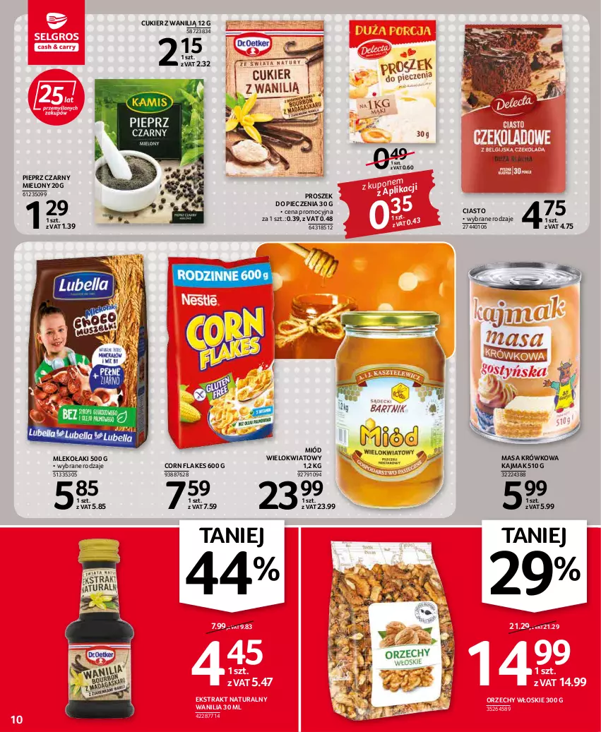 Gazetka promocyjna Selgros - Oferta spożywcza - ważna 03.03 do 16.03.2022 - strona 10 - produkty: Corn flakes, Cukier, Masa krówkowa, Miód, Mleko, Orzechy włoskie, Piec, Pieprz, Proszek do pieczenia