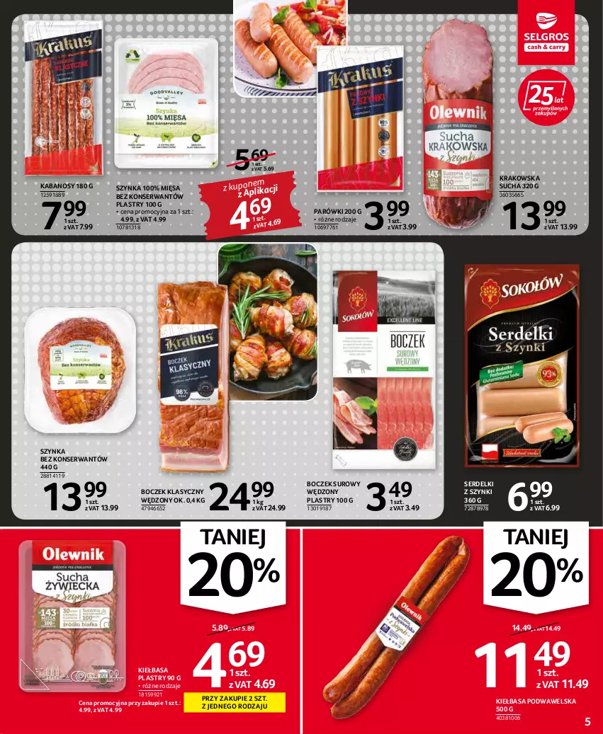 Gazetka promocyjna Selgros - Oferta spożywcza - ważna 03.03 do 16.03.2022 - strona 5 - produkty: Boczek, Kabanos, Kiełbasa, Kiełbasa podwawelska, Parówki, Ser, Serdelki, Szynka, Wawel