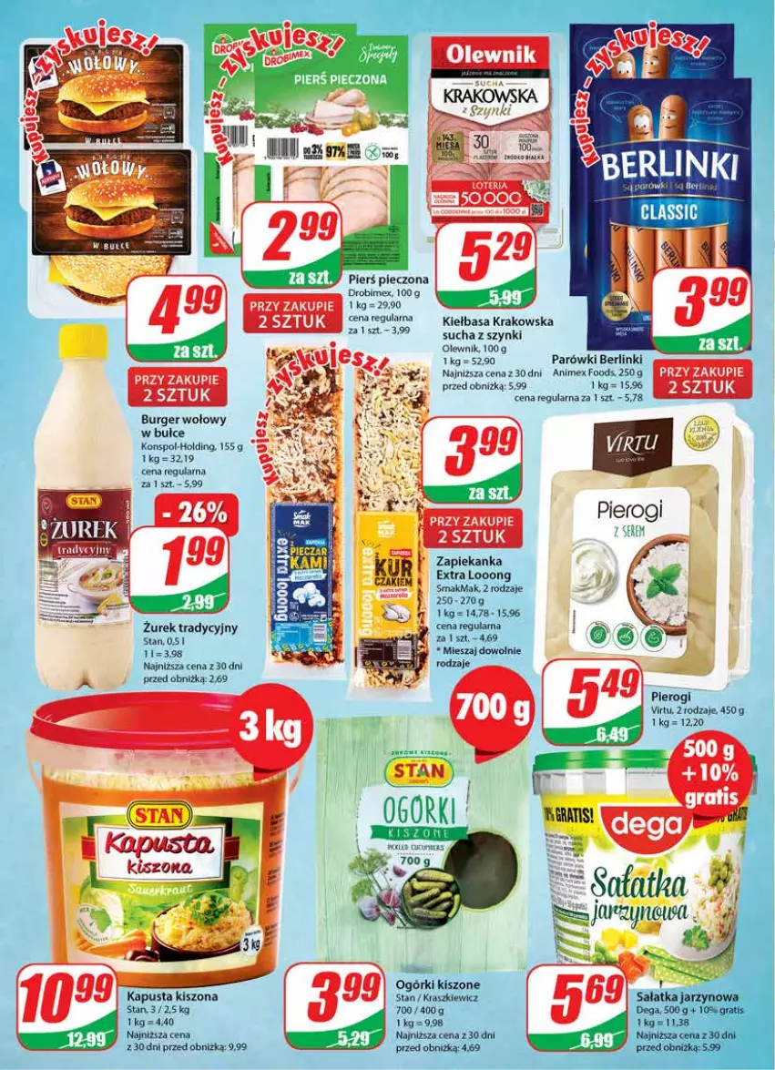 Gazetka promocyjna Dino - Gazetka 45 - ważna 08.11 do 14.11.2023 - strona 16 - produkty: Berlinki, Burger, Drobimex, Kiełbasa, Kiełbasa krakowska, Olewnik, Parówki, Piec, Pierogi, Ser, Zapiekanka