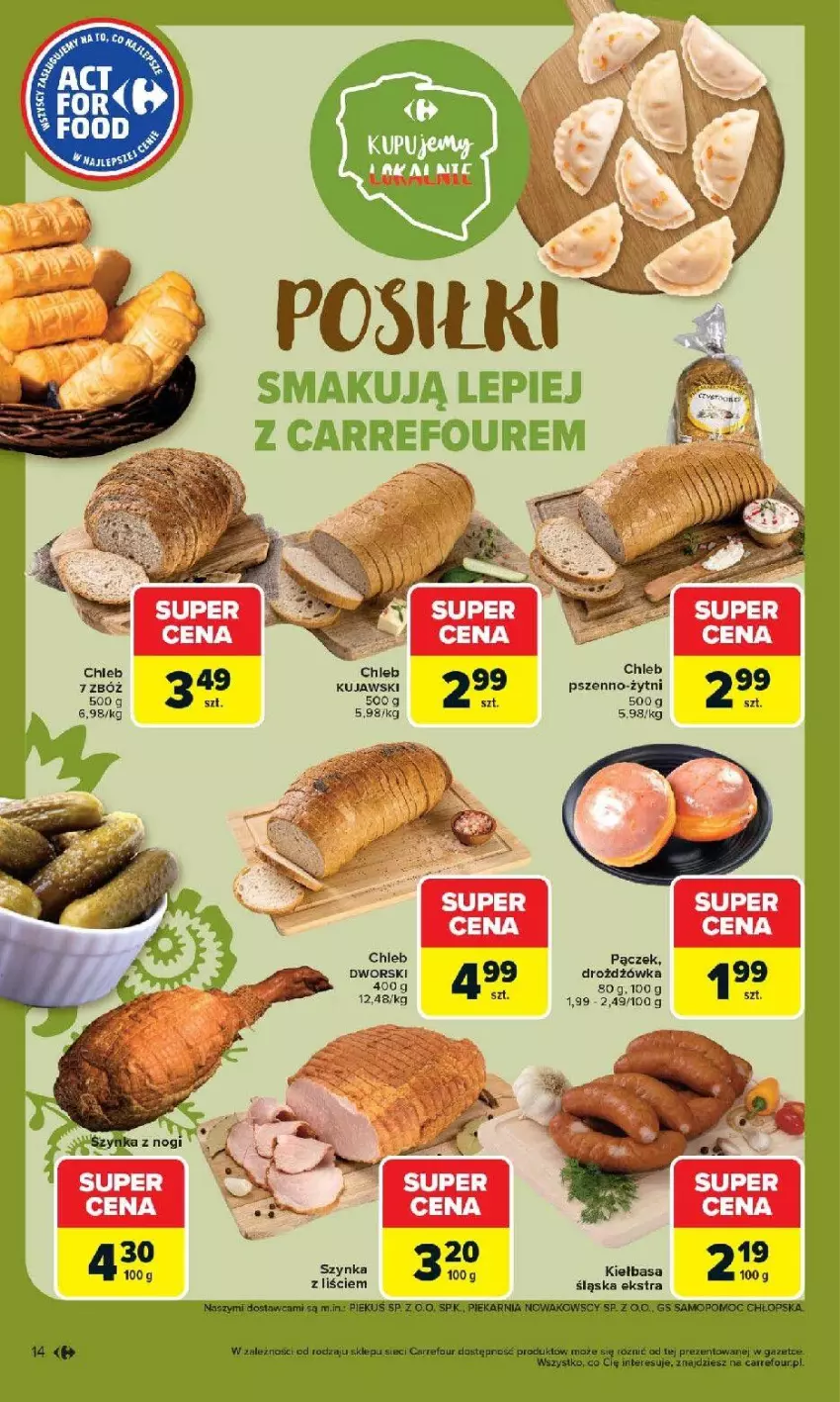 Gazetka promocyjna Carrefour - Gazetka Otwieramy się na nowo - ważna 27.05 do 30.05.2026 - strona 14 - produkty: Chleb, Kiełbasa, Kiełbasa śląska, Kujawski, Pączek, Szynka