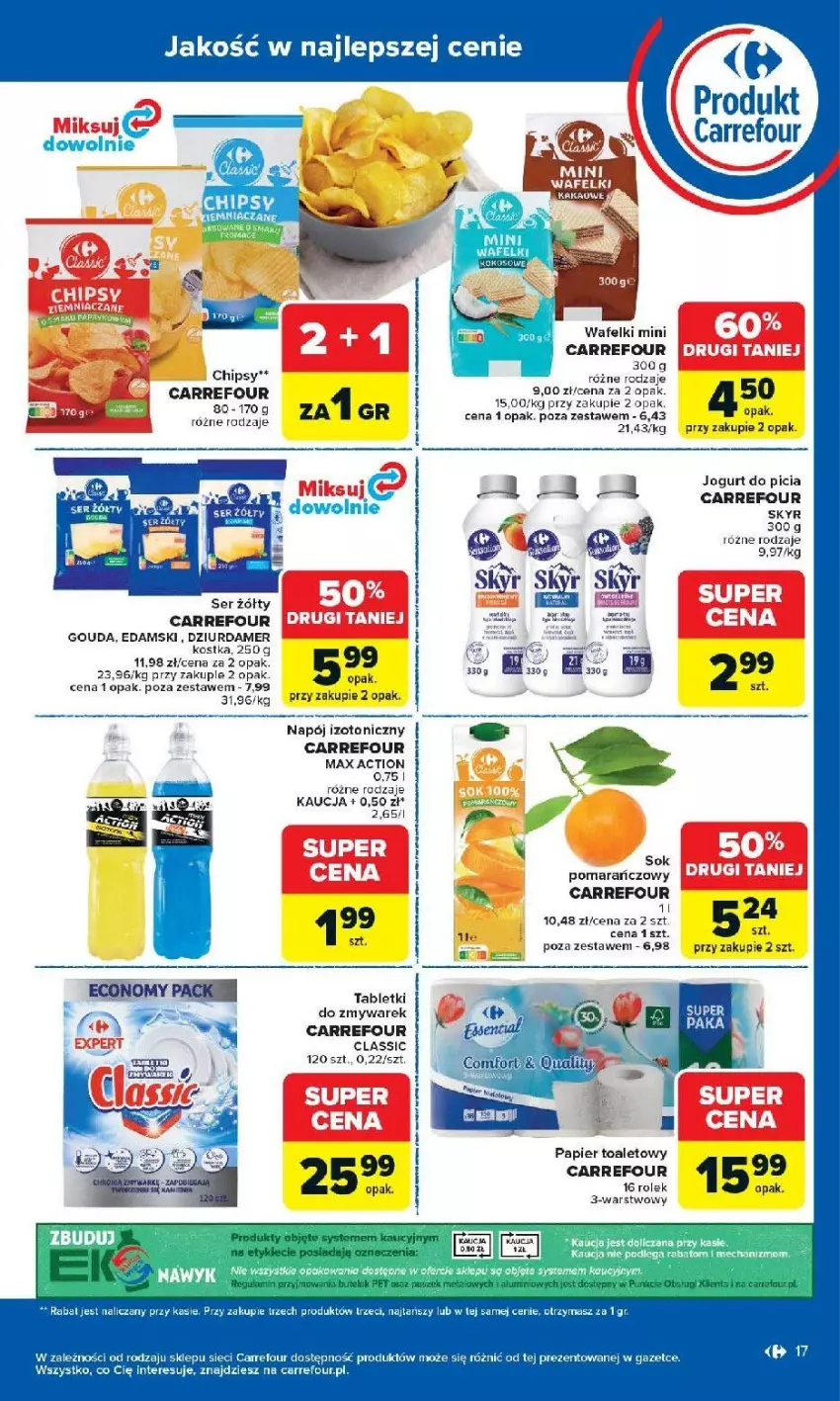 Gazetka promocyjna Carrefour - Gazetka Otwieramy się na nowo - ważna 27.05 do 30.05.2026 - strona 17 - produkty: Chipsy, Edam, Gouda, Jogurt, Napój, Napój izotoniczny, Papier, Papier toaletowy, Ser, Sok, Tablet