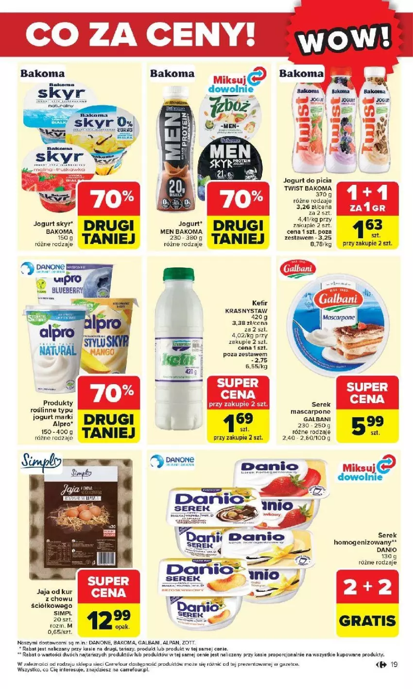 Gazetka promocyjna Carrefour - Gazetka Otwieramy się na nowo - ważna 27.05 do 30.05.2026 - strona 19 - produkty: Bakoma, Danio, Danone, Gra, Jaja, Jogurt, Kefir, Por, Ser, Serek