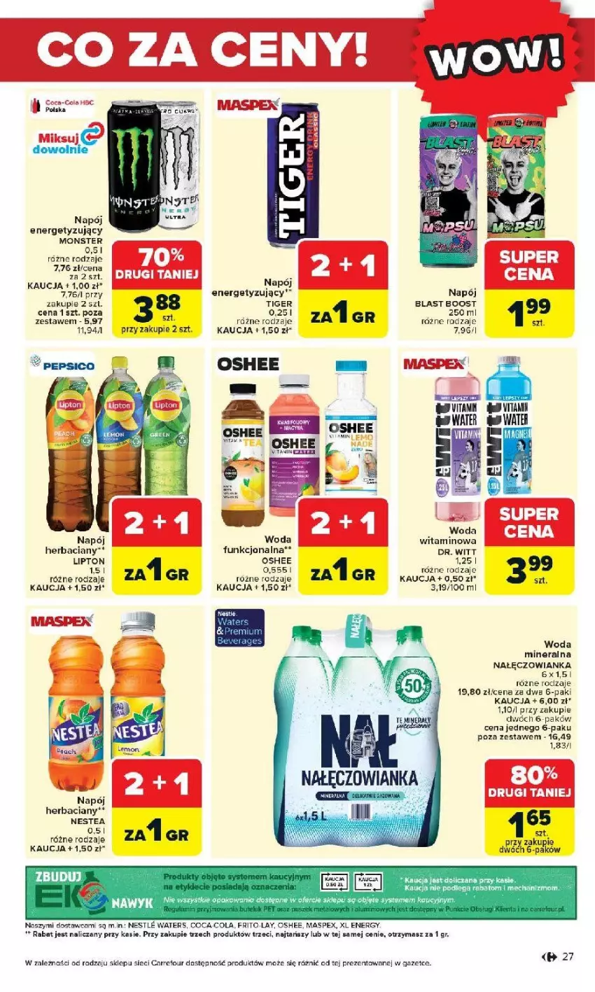 Gazetka promocyjna Carrefour - Gazetka Otwieramy się na nowo - ważna 27.05 do 30.05.2026 - strona 27 - produkty: Coca-Cola, Lipton, Nałęczowianka, Napój, Nestea, Oshee, Tiger, Woda, Woda mineralna
