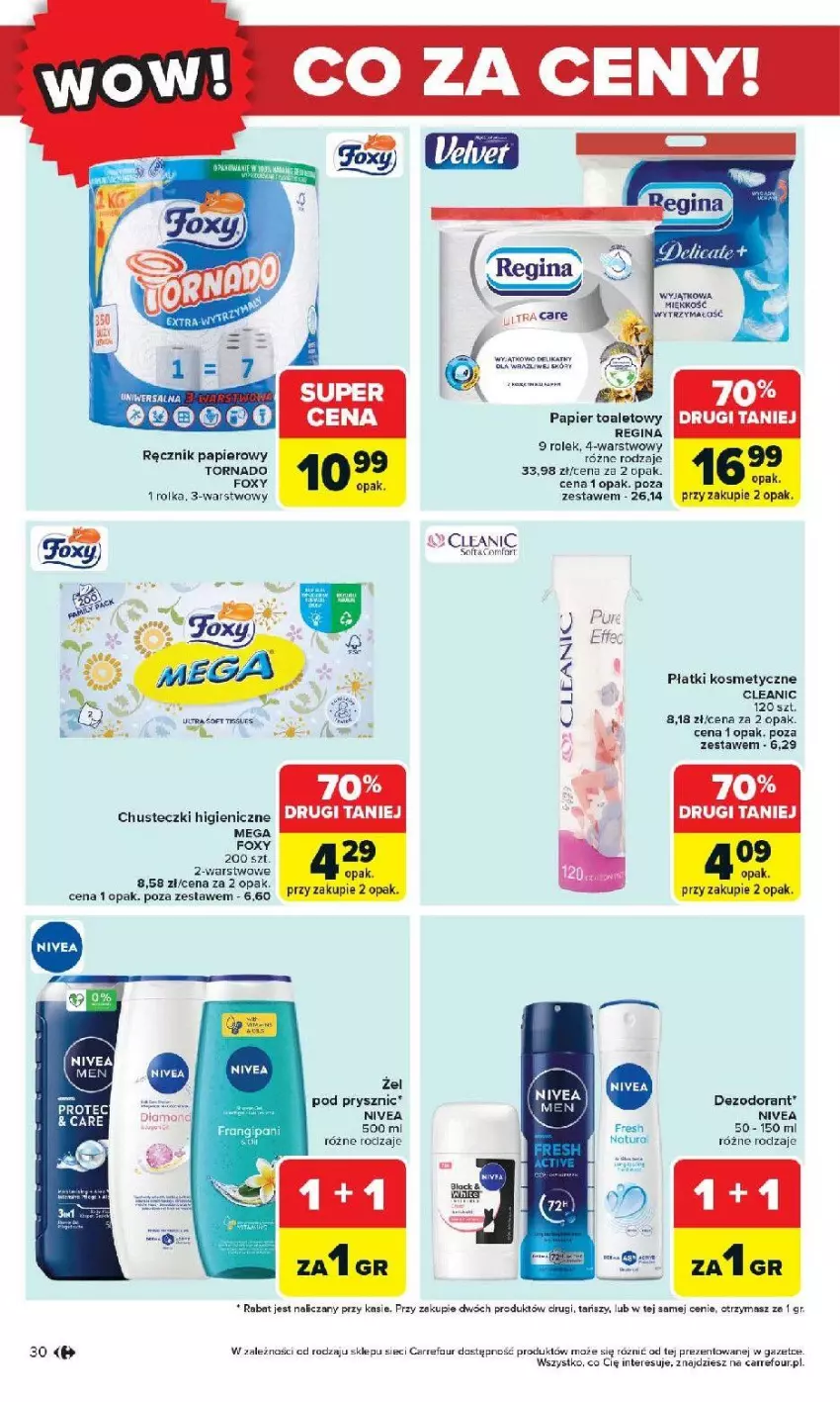 Gazetka promocyjna Carrefour - Gazetka Otwieramy się na nowo - ważna 27.05 do 30.05.2026 - strona 30 - produkty: Chusteczki, Cleanic, Dezodorant, Fa, Foxy, Gin, Lack, Nivea, Papier, Płatki kosmetyczne, Ręcznik