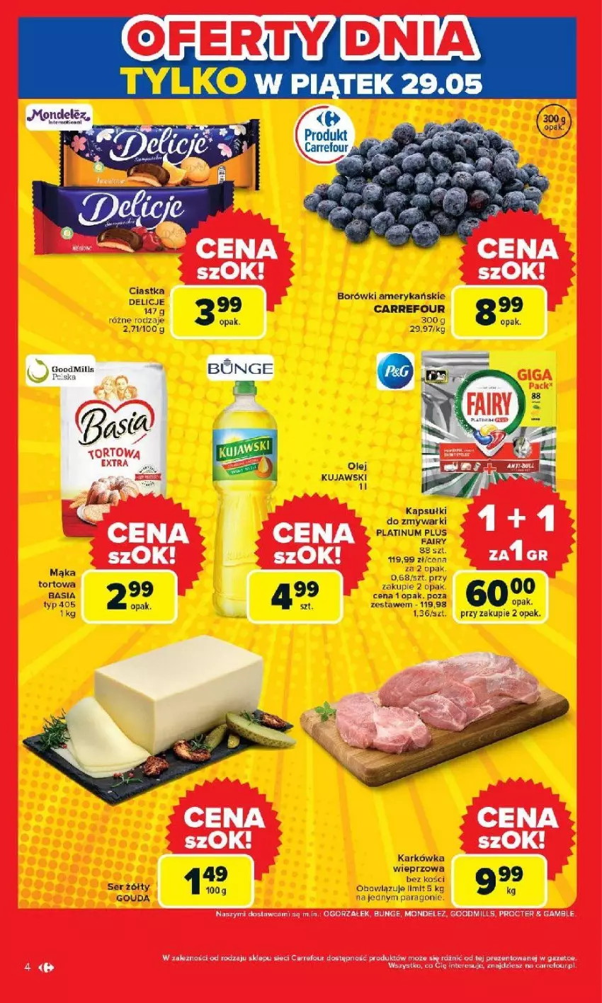 Gazetka promocyjna Carrefour - Gazetka Otwieramy się na nowo - ważna 27.05 do 30.05.2026 - strona 4 - produkty: Fa, Fairy, Gouda, Karkówka wieprzowa, Kujawski, Ser, Zmywarki